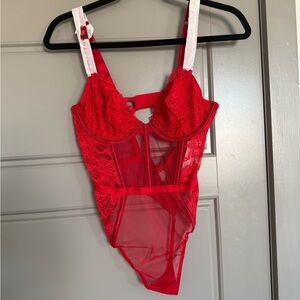 Victoria's Secret Red Lace Sheer Bodysuit